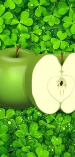 Green apple and clovers wallpaper background.