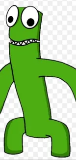 Bright green cartoon character with long arms on a transparent background.