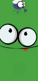 Green cartoon face with fly mobile wallpaper.