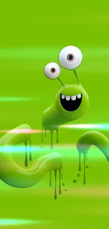 Playful cartoon monster on lime green background wallpaper.