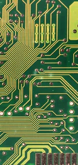 Green circuit board wallpaper with intricate line patterns.