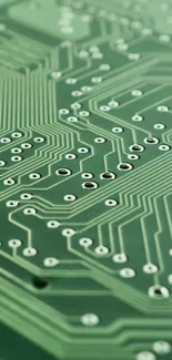 Green circuit board wallpaper with detailed design patterns.