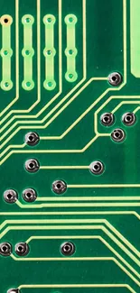 Green circuit board wallpaper with intricate lines.