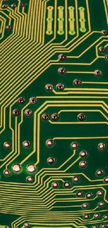 Green circuit board pattern with intricate details.