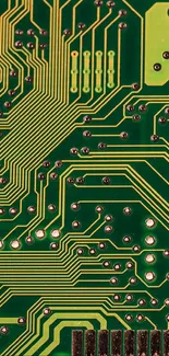 Vibrant green circuit board pattern wallpaper.