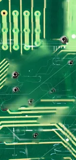 Green circuit board wallpaper with intricate designs.