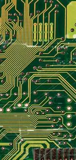 Intricate green circuit board design wallpaper for mobile.