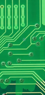 Green circuit board wallpaper with intricate design and bold lines.