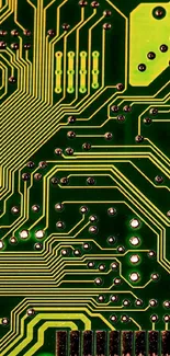 Green circuit board wallpaper with intricate patterns.