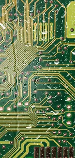 Green circuit board pattern wallpaper with intricate electronic pathways.