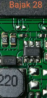 Close-up of green circuit board components.