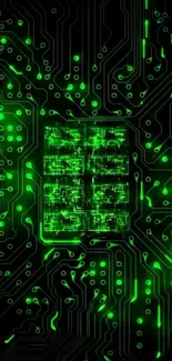 Green circuit board design on wallpaper.