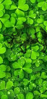 Green clovers with abstract bull design wallpaper.