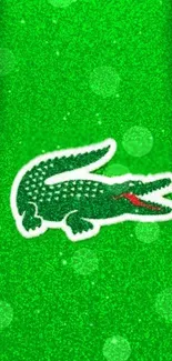 Glittery green wallpaper with a crocodile design.