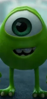 Green cyclops cartoon character with one eye.