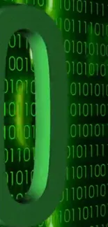 Green binary code wallpaper with a digital design.