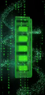 Green digital coding wallpaper with technology theme.