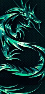 Ornate green dragon on dark textured background wallpaper.