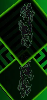 Green dragon with geometric black background wallpaper.