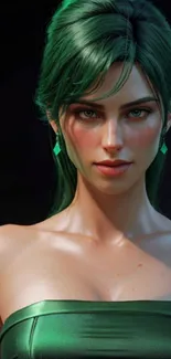 Digital art of a woman in a green dress with elegant, lifelike features.