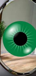 Green eye design on a mirror wallpaper for mobile.