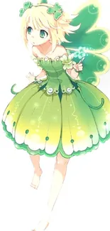 Green fairy anime character with butterfly wings.