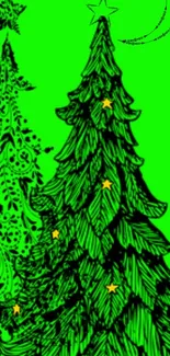 Green Christmas tree illustration with intricate festive patterns.