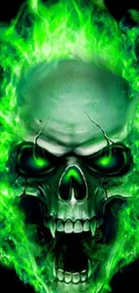 Green fiery skull with glowing eyes and flames.