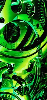 Futuristic green gear design wallpaper with intricate mechanical patterns.