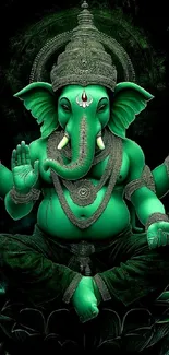 Green Ganesha divine wallpaper with intricate details