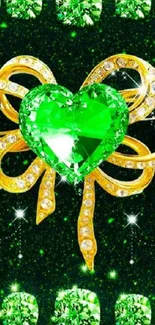 Vibrant green gem heart wallpaper with sparkling design elements.