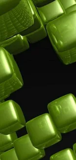 3D lime green geometric cubes on black background.