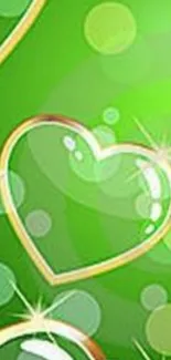 Stylish green heart design wallpaper with gold accents.