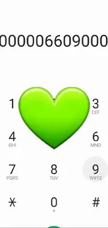 Green heart over a phone dialer wallpaper with numbers and buttons.