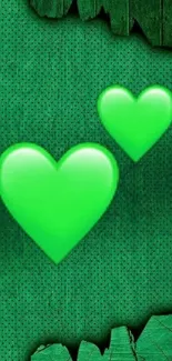 Green hearts on a textured green background.