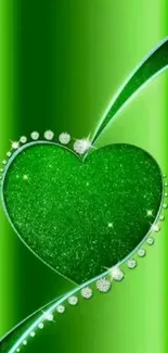 Green heart wallpaper with sparkling accents