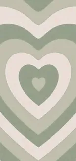 Sage green and cream heart pattern wallpaper for mobile.