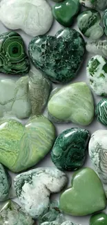 Green heart-shaped stones wallpaper design.