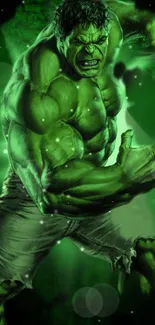 Dynamic Hulk in green background wallpaper.