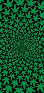 Green leaf spiral wallpaper with optical illusion effect.