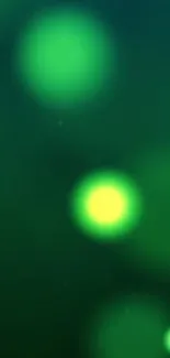 Glowing green abstract wallpaper with blurred circles.