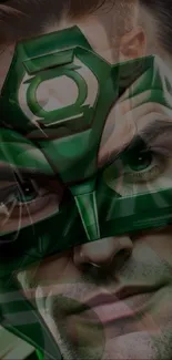 Green-masked superhero mobile wallpaper with dynamic colors.