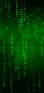 Futuristic green matrix code wallpaper on a digital screen.