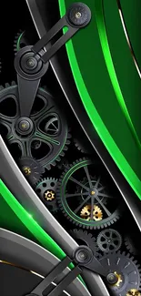 Sleek green and black mechanical gear design.
