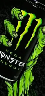 Monster Energy can with neon green hand art.