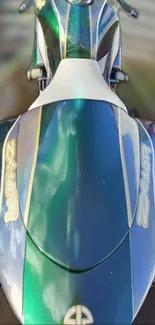 Top view of sleek green motorcycle with racing design.