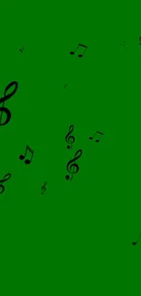 Green wallpaper with scattered black musical notes.