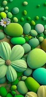 Green pebbles and floral art mobile wallpaper.