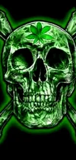 Green skull with crossbones mobile wallpaper.