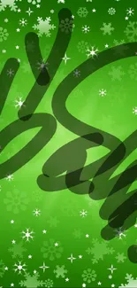 Green snowflake wallpaper with artistic abstract design for mobile phones.